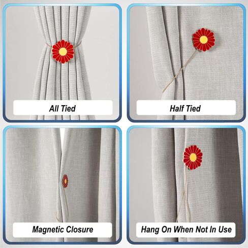 INSFITY ستائر مغناطيسية معدنية بوزن 13 رطل (كحد أقصى) 2 عبوة باللون الأحمر، بطول 4-18 بوصة قابلة للتعديل من المينا على شكل زهرة الأقحوان in Kuwait