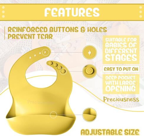Preciousness Silicone Baby Feeding Bibs Soft Adjustable Waterproof Durable BPA Free Bibs for Babies Toddlers Baby Bibs 2 Pack in Saudi Arabia