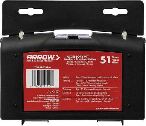 مجموعة ملحقات الأدوات الدوارة Arrow ROT51-A المكونة من 51 قطعة، تتضمن عجلات مقطوعة وأقراص سنفرة وأوراق وأشرطة وعجلات صوف تلميع وأحجار طحن in Saudi Arabia