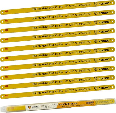 FOXBC 12 inch Hacksaw Blade 18/24/32 TPI Variable Teeth, Bi-Metal M42 Metal Cutting, 10-Pack in Kuwait