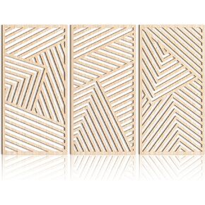 اوياو لوحة فنية جدارية خشبية هندسية بسيطة مفرغة بتصميم بوهيمي كبير لديكور الحائط، 3 لوحات منحوتات جدارية لغرفة المعيشة وغرفة النوم والمكتب 16 × 32 انش in Kuwait