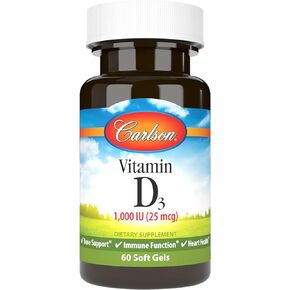 Carlson - Vitamin D3, 1000 IU (25 mcg), Bone Health, Muscle Health, Cholecalciferol, Vitamin D Supplements, Vitamin D3 Soft Gels, 60 Softgels in Saudi Arabia