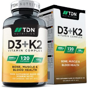 120 Vegetarian Tablets - Vitamin D3 3,000 iu & Vitamin K2 100ug (mk7) - UK Formulated - Vitamin D Supplement - Bone, Muscle, Blood & Immune Support for Men & Women in Kuwait