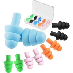 5 Pairs Sleep Earplugs,Noise Cancelling Silicone Earplug for Swimming Snoring Concerts Shooting Airplanes(Black Light Blue Orange Pink Green)