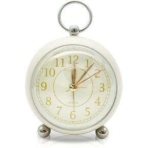 Table Clock, Small Metal Desk Clocks, Retro Shelf Night Light Clock for Living Room, Battery Operated Silent Clock for Bedroom, Vintage Colorful Clocks for Kids, Cute Simple Clock for Gift (Beige)