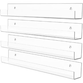 YFEEN 4Pack Clear Acrylic Shelf Vinyl Record Shelf Wall Mount,15 INCH Acrylic Record Album Holder Shelves,Floating Book Shelves for Kids Room in Kuwait