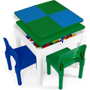 Platoon Kids 5-in-1 Activity Table Set - Sensory, Art, Water, Building Blocks & Crafts - For Toddlers - Red/Blue/Yellow/Green in Kuwait