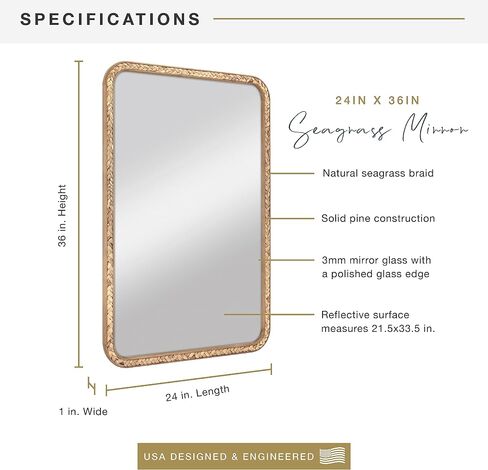 MCS Natural Wood Seagrass Wall Mirror, 24 x 36 Inch, Natural Wood Grain in Saudi Arabia