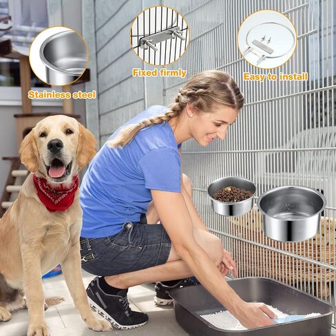زوبيل 6 قطع من اوعية قفص الكلب، وعاء معلق للكلاب من الستانلس ستيل، اكواب حظيرة مع حامل مشبك، قفص معلق للقطط والكلاب، اوعية مياه للقفص والقفص، بمقاسين in Kuwait