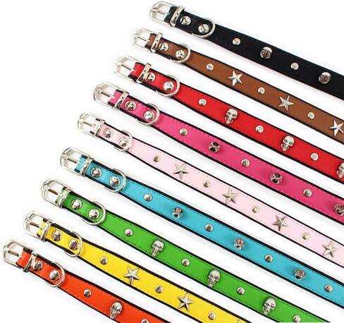 Colorful Personalized Design Skull/Rivet/Star Puppies Cats Collar 9 Colors Optional Red/Yellow/Black/Brown/Pink/Green/Orange/ Rose Red/ Blue (S, Black (Rivet)) by JIngwy in Saudi Arabia