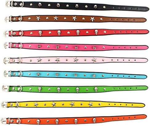 Colorful Personalized Design Skull/Rivet/Star Puppies Cats Collar 9 Colors Optional Red/Yellow/Black/Brown/Pink/Green/Orange/ Rose Red/ Blue (S, Black (Rivet)) by JIngwy in Saudi Arabia