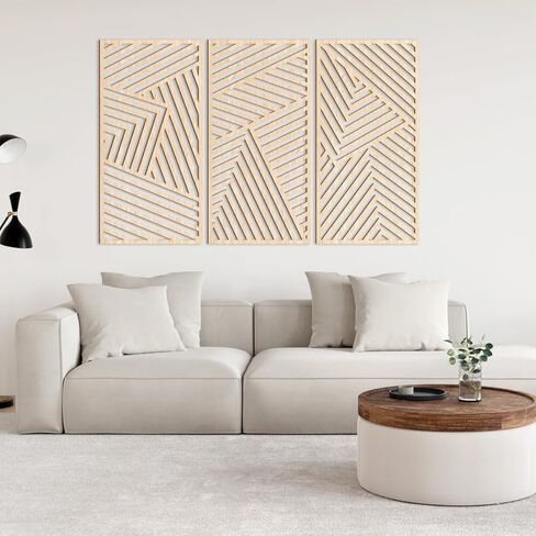 اوياو لوحة فنية جدارية خشبية هندسية بسيطة مفرغة بتصميم بوهيمي كبير لديكور الحائط، 3 لوحات منحوتات جدارية لغرفة المعيشة وغرفة النوم والمكتب 16 × 32 انش in Kuwait