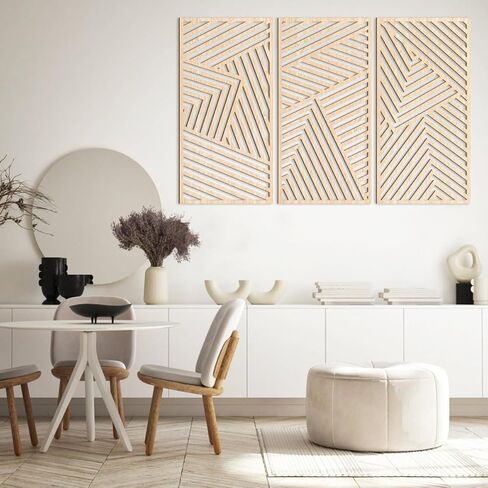 اوياو لوحة فنية جدارية خشبية هندسية بسيطة مفرغة بتصميم بوهيمي كبير لديكور الحائط، 3 لوحات منحوتات جدارية لغرفة المعيشة وغرفة النوم والمكتب 16 × 32 انش in Kuwait