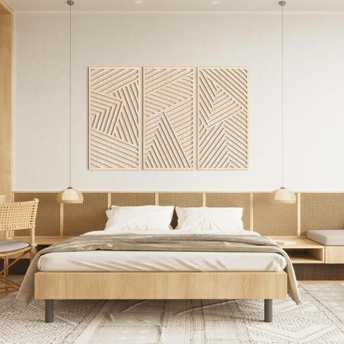 اوياو لوحة فنية جدارية خشبية هندسية بسيطة مفرغة بتصميم بوهيمي كبير لديكور الحائط، 3 لوحات منحوتات جدارية لغرفة المعيشة وغرفة النوم والمكتب 16 × 32 انش in Kuwait