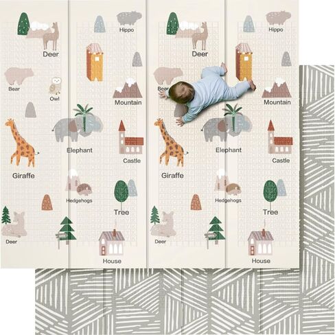 Baby Mat for Floor, 71" x 79" Large Foldable Foam Play Mat for Babies and Toddlers, Crawling Playmat, Reversible Waterproof Kids Play Mat, Play & Tummy Time, Indoor & Outdoor Use in Kuwait