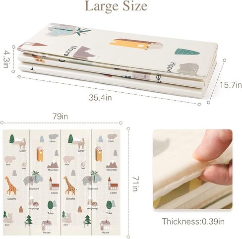 Baby Mat for Floor, 71" x 79" Large Foldable Foam Play Mat for Babies and Toddlers, Crawling Playmat, Reversible Waterproof Kids Play Mat, Play & Tummy Time, Indoor & Outdoor Use in Kuwait