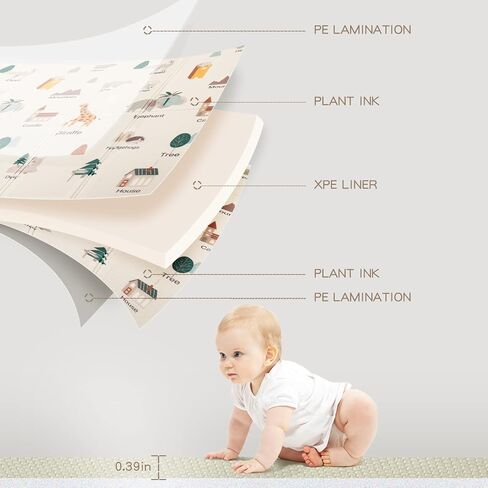 Baby Mat for Floor, 71" x 79" Large Foldable Foam Play Mat for Babies and Toddlers, Crawling Playmat, Reversible Waterproof Kids Play Mat, Play & Tummy Time, Indoor & Outdoor Use in Kuwait