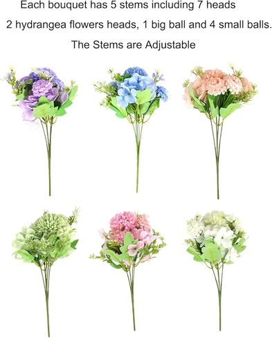 Paper Spiritz Artifical Flowers Silk Hydrangea Fake Flowers 6 Faux Flowers Bulk for Decoration Artificial Flower for Bridal Shower Wedding Home Party Centerpiece Table Living Room Decorations in Kuwait