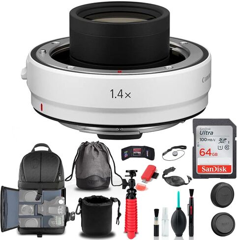 موسع Canon RF 1.4X (4113C002) + حقيبة ظهر + بطاقة سعة 64 جيجابايت + حقيبة عدسة + قارئ بطاقات + حامل ثلاثي القوائم مرن + محفظة ذاكرة + حافظة للغطاء + طقم تنظيف + حزام يد + المزيد (متجدد) in Saudi Arabia