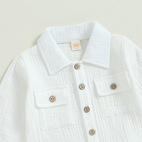 Baby Boy Girl Fall Winter Clothes Cotton Linen Long Sleeve Button Down Shirt Elastic Waist Pants Set 2Pcs Outfits in Saudi Arabia
