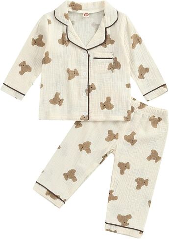 Baby Boy Girl Fall Winter Clothes Cotton Linen Long Sleeve Button Down Shirt Elastic Waist Pants Set 2Pcs Outfits in Saudi Arabia