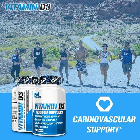 Evlution Nutrition فيتامين د3، 5000 وحدة دولية، قوة عالية، دعم العظام والمفاصل، صحة الجهاز المناعي، غير معدل وراثيًا وخالي من الغلوتين، حجم القيمة (120 حصة) in Kuwait