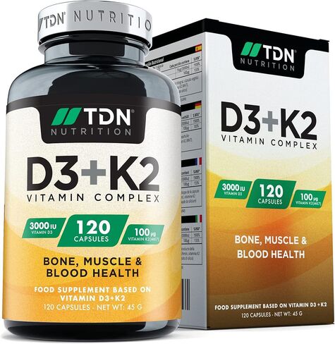 120 Vegetarian Tablets - Vitamin D3 3,000 iu & Vitamin K2 100ug (mk7) - UK Formulated - Vitamin D Supplement - Bone, Muscle, Blood & Immune Support for Men & Women in Kuwait