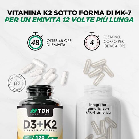 120 Vegetarian Tablets - Vitamin D3 3,000 iu & Vitamin K2 100ug (mk7) - UK Formulated - Vitamin D Supplement - Bone, Muscle, Blood & Immune Support for Men & Women in Kuwait