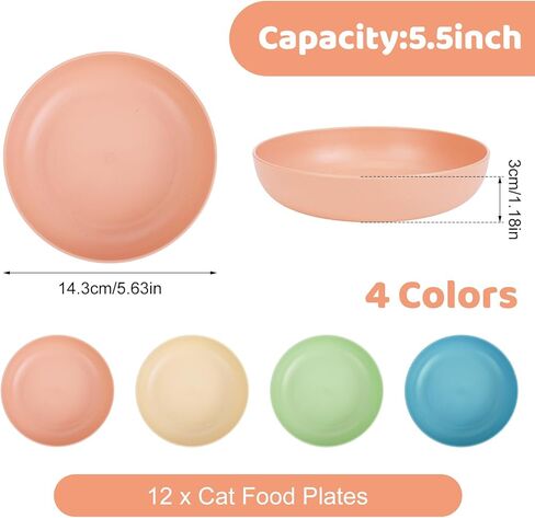 مجموعة أطباق طعام القطط من Fuyamp، 12 قطعة، مقاس 5.7 بوصة، أطباق القطط الملونة، وعاء طعام القطط الصغيرة، وعاء القطط للتعب، للقطط الداخلية، أطباق قش القمح للطعام والماء in Kuwait
