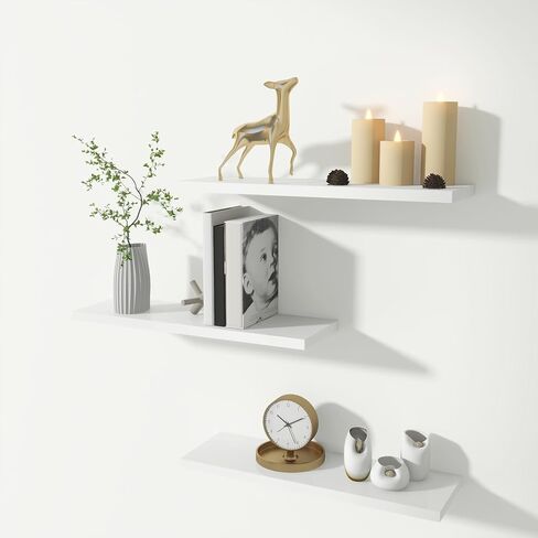 ECHTTHCE White Floating Shelf,Living Room/Bedroom/Office/Concealed Support Floating Shelves. A Set of Three Modern and Fashionable Wall Shelves White in Saudi Arabia