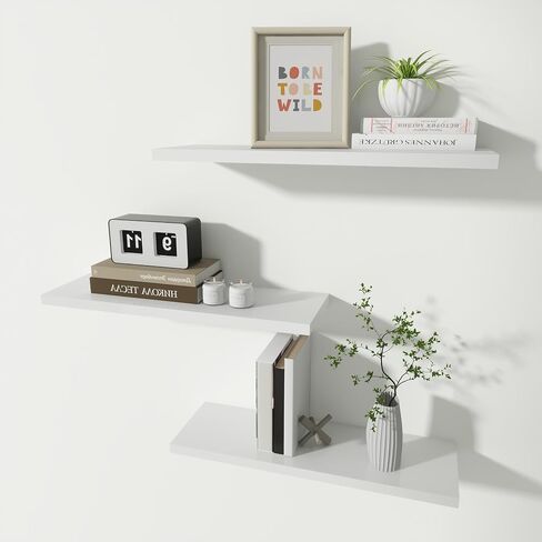 ECHTTHCE White Floating Shelf,Living Room/Bedroom/Office/Concealed Support Floating Shelves. A Set of Three Modern and Fashionable Wall Shelves White in Saudi Arabia