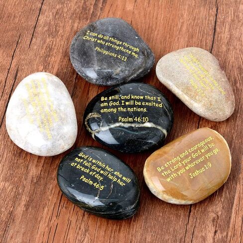 MJFloria Inspirational Scripture Stones, Rocks Engraved Psalm Bible Verse Jesus Christian Religious Gifts for Women Men Kids Friends Family Home Church, Centerpiece, Decorative 6 PCS, Easter Gift in Saudi Arabia
