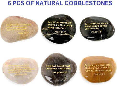 MJFloria Inspirational Scripture Stones, Rocks Engraved Psalm Bible Verse Jesus Christian Religious Gifts for Women Men Kids Friends Family Home Church, Centerpiece, Decorative 6 PCS, Easter Gift in Saudi Arabia
