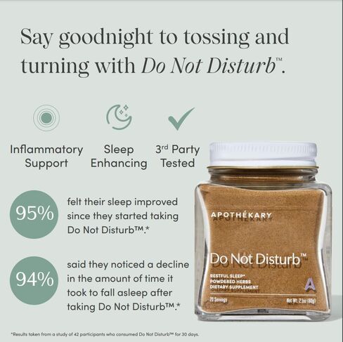 Apothékary Do Not Disturb مساعد النوم، دعم الالتهابات، مكمل مسحوق عشبي لتخفيف التوتر، خالي من السكر، خالي من الغلوتين، نباتي، نباتي in Kuwait