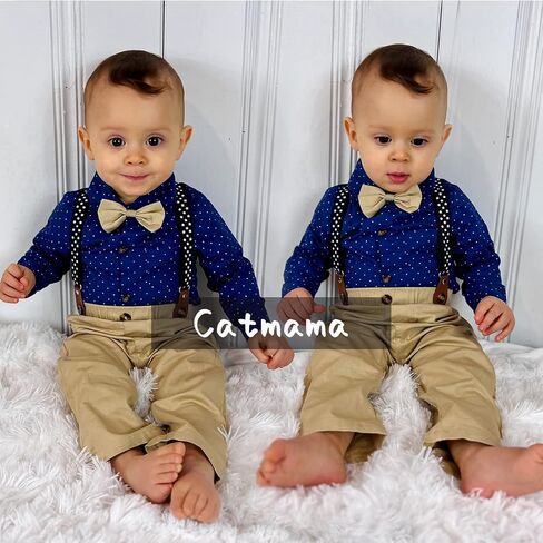 MOMMY'S NEW MAN Newborn Baby Boy Clothes Tuxedo Short Sleeve Gentleman Outfits 0-24M Shirt+Bowtie+Beret Hat+Suspender Pants in Saudi Arabia