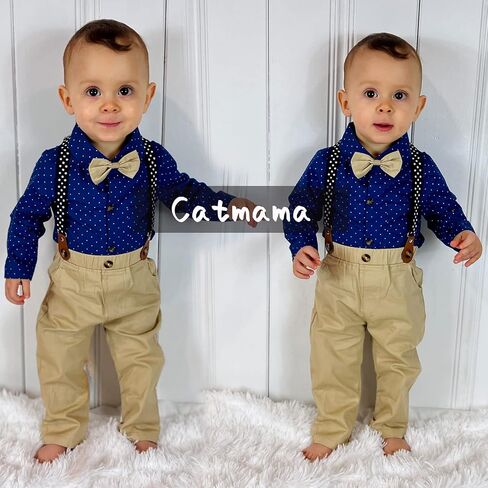 MOMMY'S NEW MAN Newborn Baby Boy Clothes Tuxedo Short Sleeve Gentleman Outfits 0-24M Shirt+Bowtie+Beret Hat+Suspender Pants in Saudi Arabia