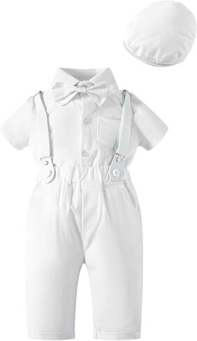 MOMMY'S NEW MAN Newborn Baby Boy Clothes Tuxedo Short Sleeve Gentleman Outfits 0-24M Shirt+Bowtie+Beret Hat+Suspender Pants in Saudi Arabia