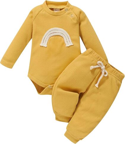 Hnyenmcko Fall Winter Newborn Baby Boy Girl Clothes Long Sleeve Rainbow Romper Tops Pants 2Pcs Infant Solid Outfits Set in Saudi Arabia