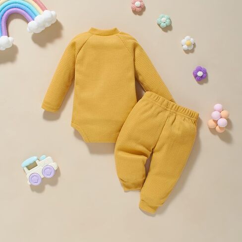 Hnyenmcko Fall Winter Newborn Baby Boy Girl Clothes Long Sleeve Rainbow Romper Tops Pants 2Pcs Infant Solid Outfits Set in Saudi Arabia