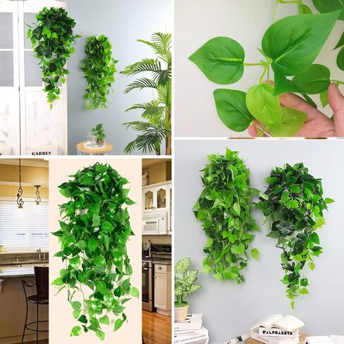 4 Pcs Artificial Hanging Plants 3.6ft Fake Ivy Vines Hanging Wall Plants Fake Ivy Green Leaves Room Decor Home Garden Wedding Party Indoor Outdoor Decorations (Basket Not Included) in Kuwait