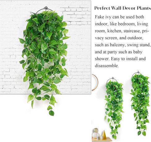 4 Pcs Artificial Hanging Plants 3.6ft Fake Ivy Vines Hanging Wall Plants Fake Ivy Green Leaves Room Decor Home Garden Wedding Party Indoor Outdoor Decorations (Basket Not Included) in Kuwait