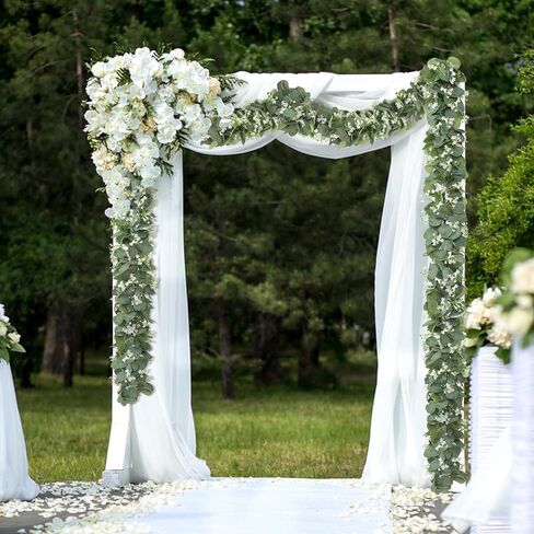 KHOYIME Eucalyptus Garland with White Flowers, 4 Packs 5.9Ft Artificial Silver Dollar Eucalyptus Leaves Plant Fake Greenery Hanging Ivy Vines Faux Wreath for Wedding Arch Party Mantle Table Home Decor in Saudi Arabia