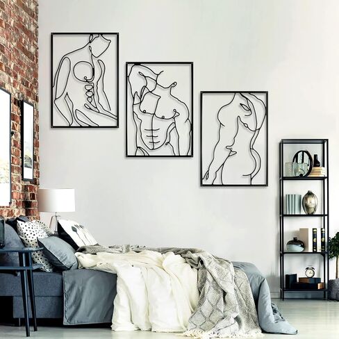 Holylove 3Pcs Metal Wall Decor Set - 0.12" Thicker Modern Minimalist Abstract Men Shape Line Wall Hanging Sculptures -Black Metal Wall Art for Bedroom Living Room Bathroom in Saudi Arabia