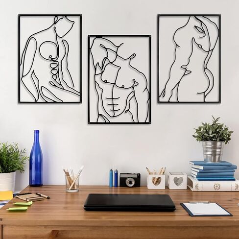 Holylove 3Pcs Metal Wall Decor Set - 0.12" Thicker Modern Minimalist Abstract Men Shape Line Wall Hanging Sculptures -Black Metal Wall Art for Bedroom Living Room Bathroom in Saudi Arabia