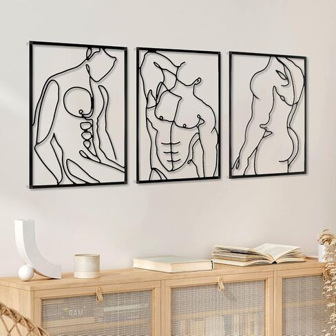 Holylove 3Pcs Metal Wall Decor Set - 0.12" Thicker Modern Minimalist Abstract Men Shape Line Wall Hanging Sculptures -Black Metal Wall Art for Bedroom Living Room Bathroom in Saudi Arabia