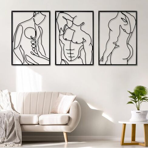 Holylove 3Pcs Metal Wall Decor Set - 0.12" Thicker Modern Minimalist Abstract Men Shape Line Wall Hanging Sculptures -Black Metal Wall Art for Bedroom Living Room Bathroom in Saudi Arabia