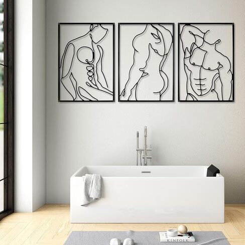 Holylove 3Pcs Metal Wall Decor Set - 0.12" Thicker Modern Minimalist Abstract Men Shape Line Wall Hanging Sculptures -Black Metal Wall Art for Bedroom Living Room Bathroom in Saudi Arabia