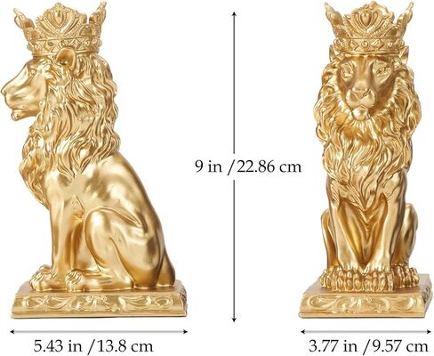 amoiensis التاج الذهبي تمثال الأسد الملك، 9 "h تمثال الأسد للديكور المنزل، رائع الأسد النحت عيد الميلاد هدية السنة الجديدة لرجل الأسد الأب الجد الزوج in Saudi Arabia
