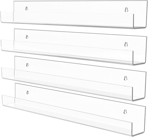 YFEEN 4Pack Clear Acrylic Shelf Vinyl Record Shelf Wall Mount,15 INCH Acrylic Record Album Holder Shelves,Floating Book Shelves for Kids Room in Kuwait