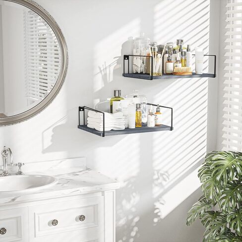 SRIWATANA Wide Floating Shelves, Rustic Wood Wall Shelves Set of 2, Wall Mounted Shelves with Large Capacity for Many Rooms Decor, Black in Saudi Arabia